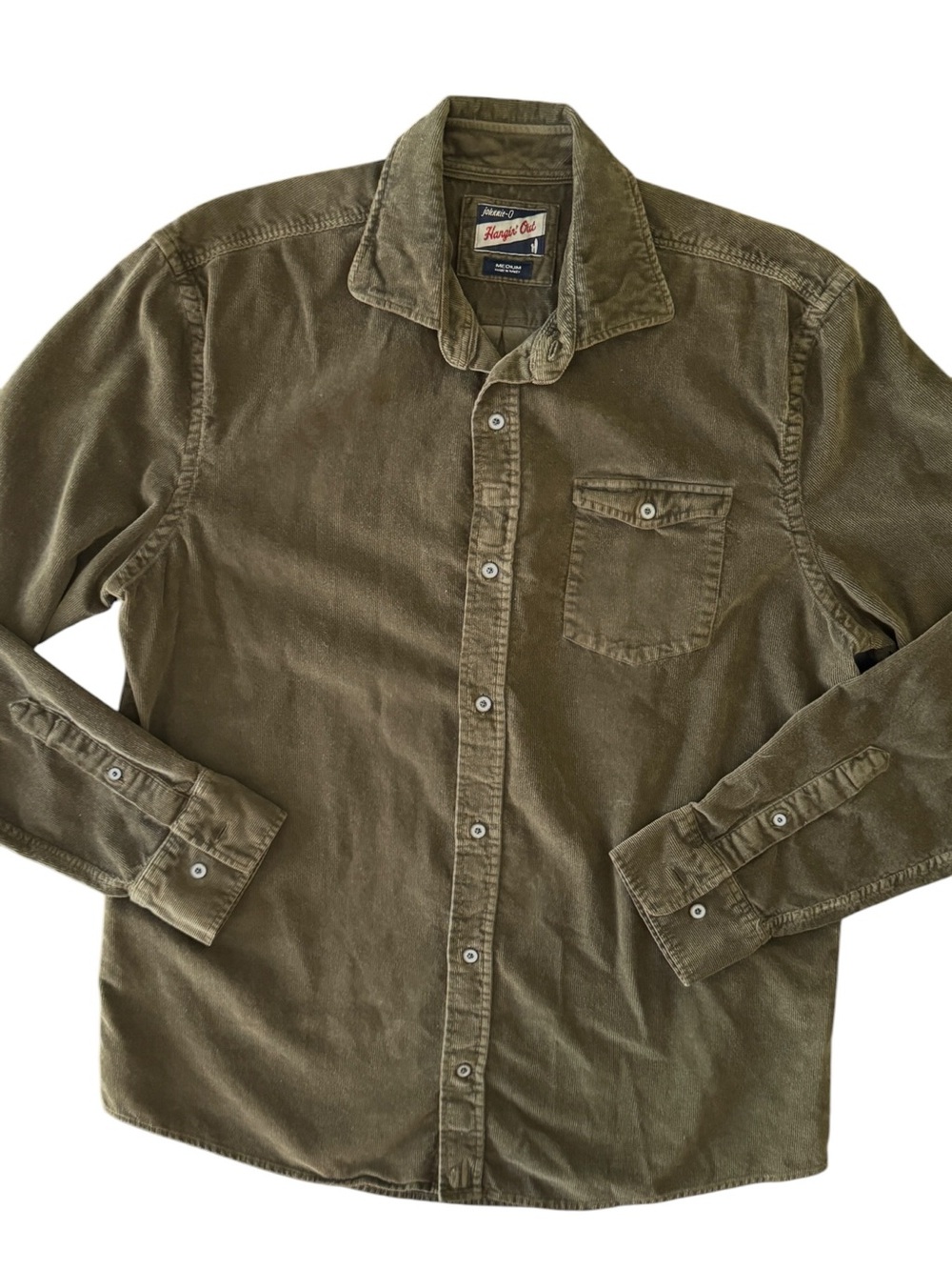 Johnnie-O Hangin' Out Olive Corduroy Button Down Shirt Medium